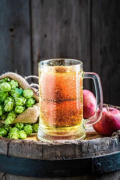 Bière au cidre froid aux pommes, blé et houblon — Photo
