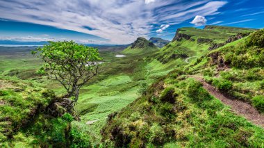 Breathtaking view from Quiraing to valley in Scotland at summer, United Kingdom clipart