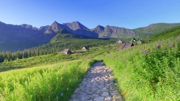 Kleine hutten in de Tatra bergen, Polen — Stockvideo