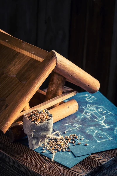 Mangeoire maison pour oiseaux dans un atelier en bois — Photo