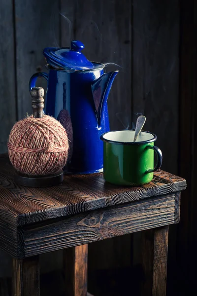 Hot and aromatic black coffee in cold winter — Stock Photo, Image