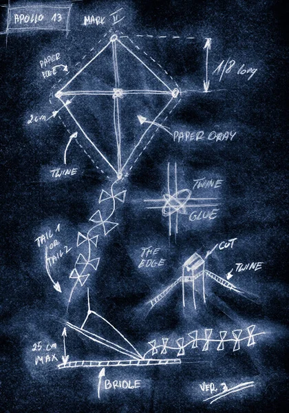 Blauwe handgemaakte diagram van hoe het bouwen van een vlieger — Stockfoto