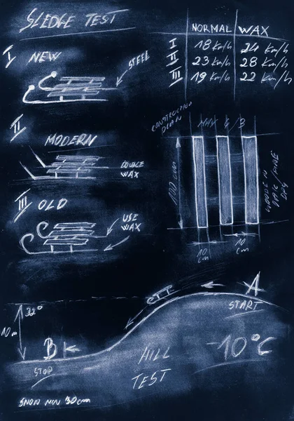 Blå handgjorda diagram över testning förfarande sledge — Stockfoto