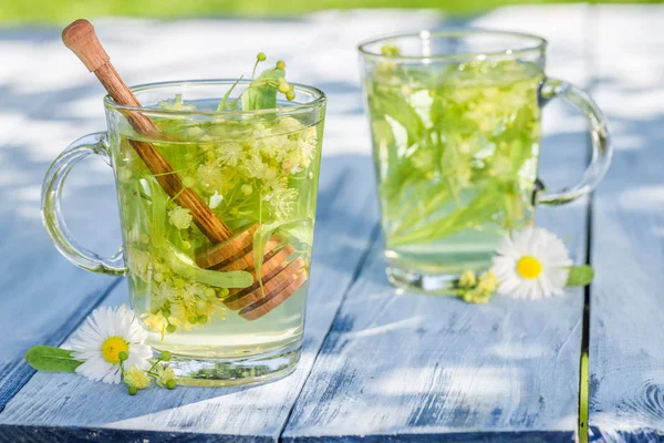 Fresh linden tea with sweet honey in sunny day — Stock Photo, Image