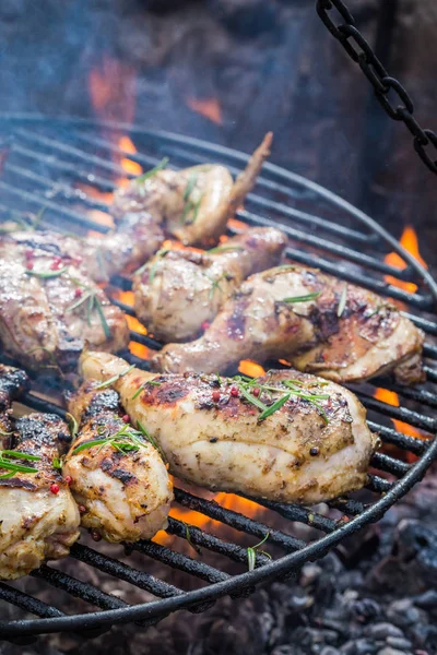 Pollo fresco a la parrilla con romero y especias — Foto de Stock