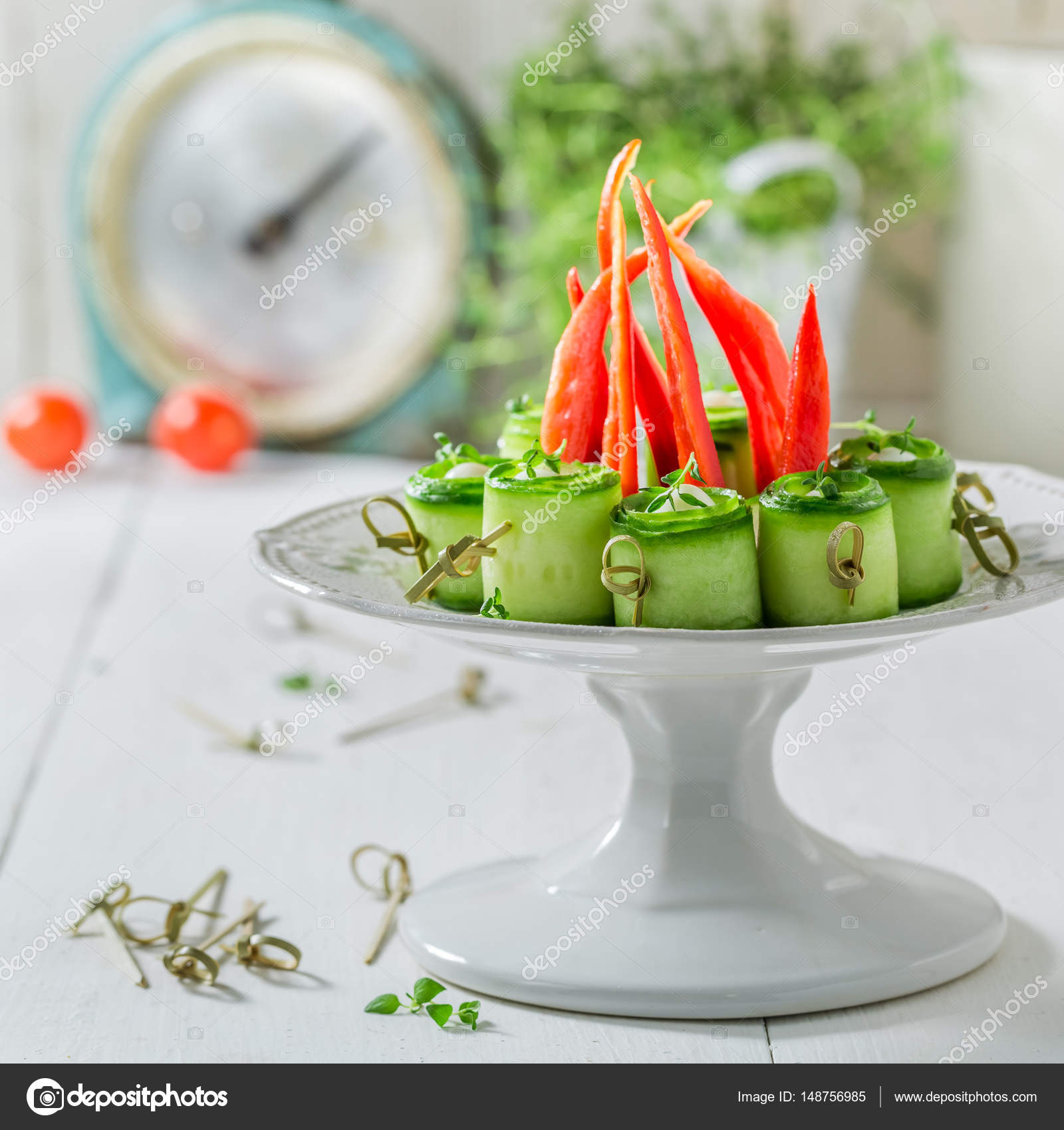 Homemade various finger food with vegetables and herbs for snack