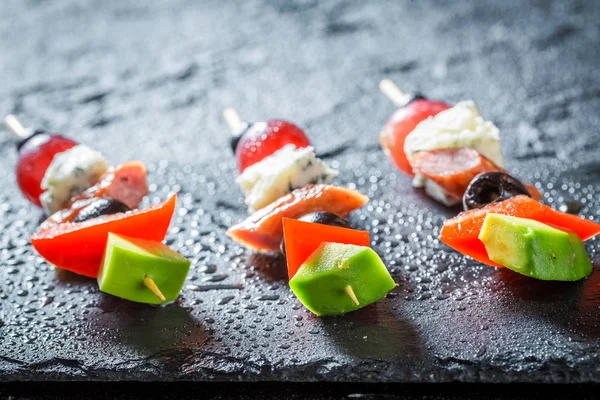 Homemade various finger food with fresh ingredients for party — Stock Photo, Image