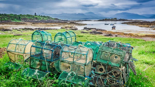 Colored cage for lobster on shore, Scotland, United Kingdom — Stock Photo, Image