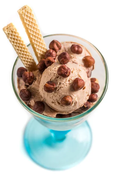 Brown hazelnut ice cream on a white background — Stock Photo, Image