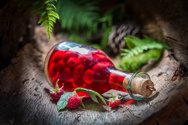 Gros plan de liqueur de framboises faite de fruits et d'alcool — Photo