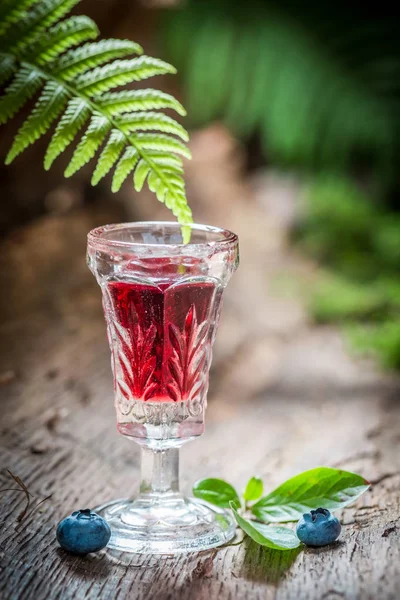 Liqueur sucrée à base d'alcool et de mûres en été — Photo