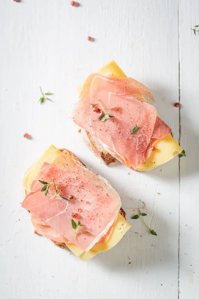 Top view of sandwich on white table — Stock Photo, Image