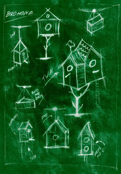 Diagrama verde hecho a mano de cómo construir una pajarera —  Fotos de Stock