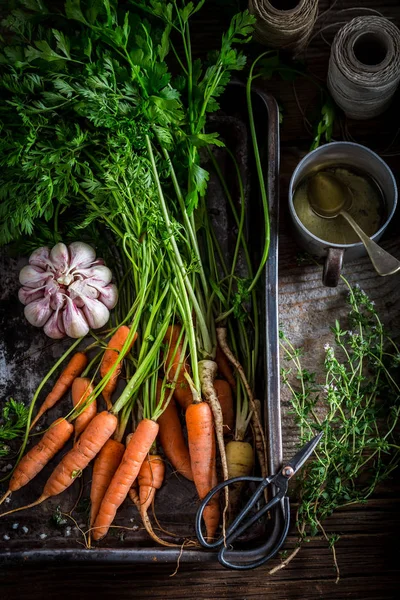 准备烤美味 vegetbales 由蔬菜和百里香 — 图库照片
