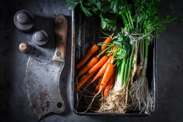 Ingredientes para assados saborosos vegetbales feitos de legumes e tomilho — Fotografia de Stock