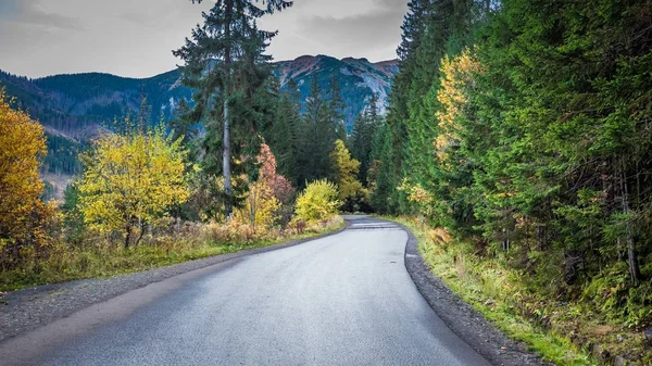 Dark mountains road in Tatras at autumn in Poland — Stock Photo, Image