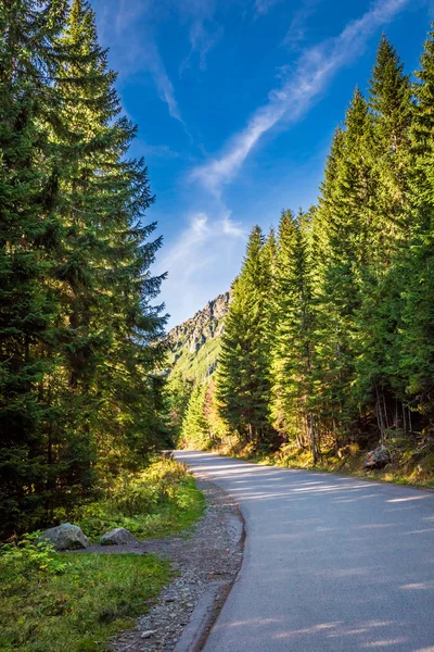 Sunny mountains road in Tatras in autumn, Poland — Stock Photo, Image