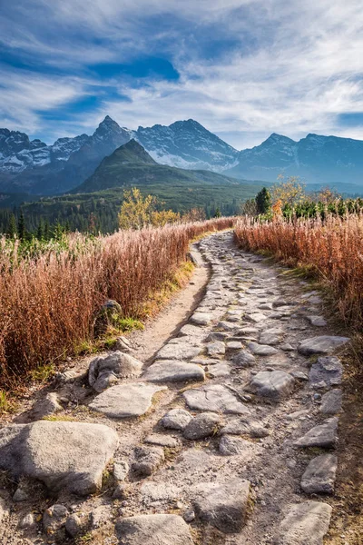 Prachtige pad naar de vallei van de berg in de Tatra in het najaar — Stockfoto