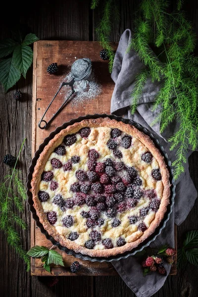 新鮮な果物の甘さと自家製のブラックベリーのパイ — ストック写真