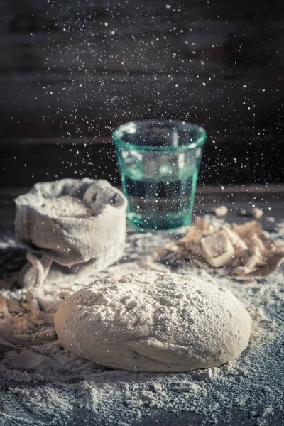 Preparation for baking delicious and traditionally dough for bread — Stock Photo, Image