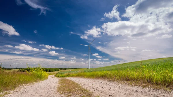 Wind turbines in a meadow as alternative energy in summer — Stock Photo, Image