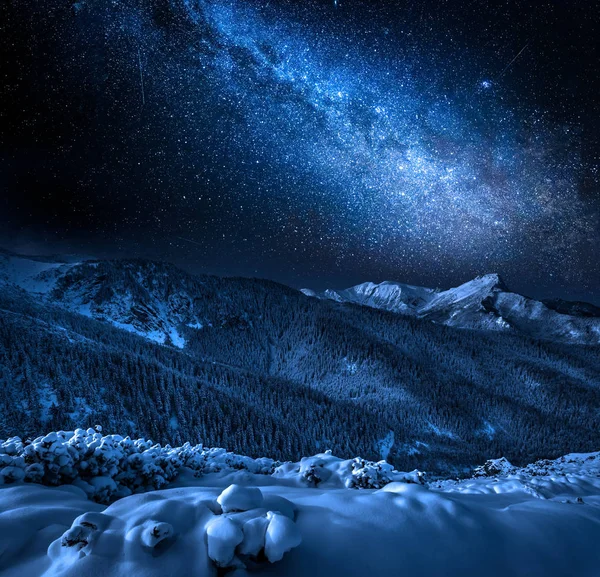 Cold night in Tatra Mountains with stars, Poland — Stock Photo, Image