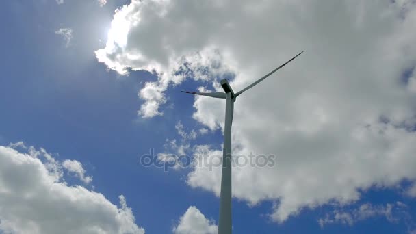 Windmill on green field in summer on a sunny day, Europe — Stock Video