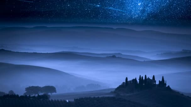 Stunning Milky Way Farm Tuscany Italy — Stock Video