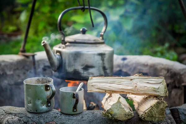 Φρέσκες καφέ με βραστήρα campfire — Φωτογραφία Αρχείου