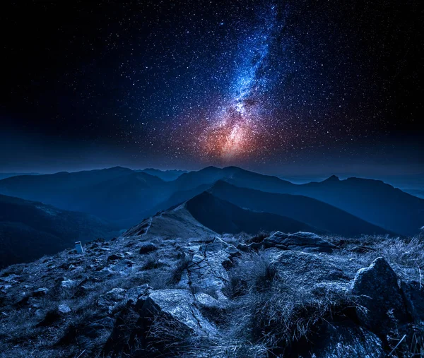 Stunning milky way in mountains at night in Poland — Stock Photo, Image