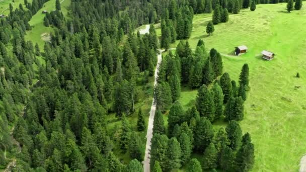 Passo delle Erbe的空中景观和Dolomites的道路 — 图库视频影像