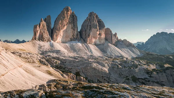 Aerial view to Tre Cime di Lavaredo, Dolomites in Italy — Stock Photo, Image