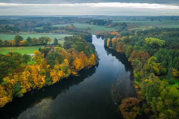 Rriver e floresta de outono, vista de cima — Fotografia de Stock