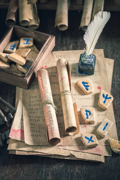 Original runestones omen based on futhark alphabet — Stock Photo, Image