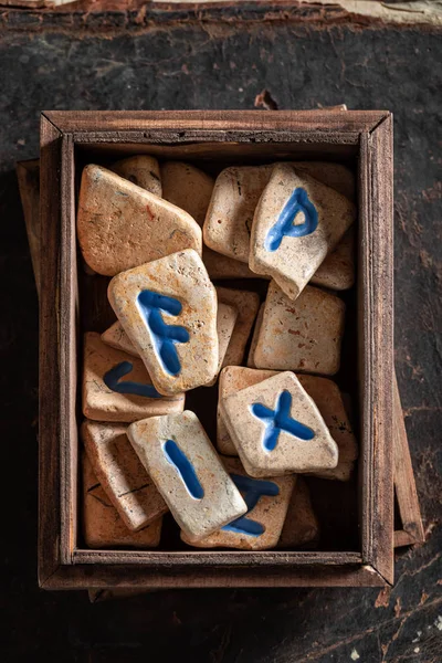 Magic divination by rune stones based on futhark alphabet — 스톡 사진