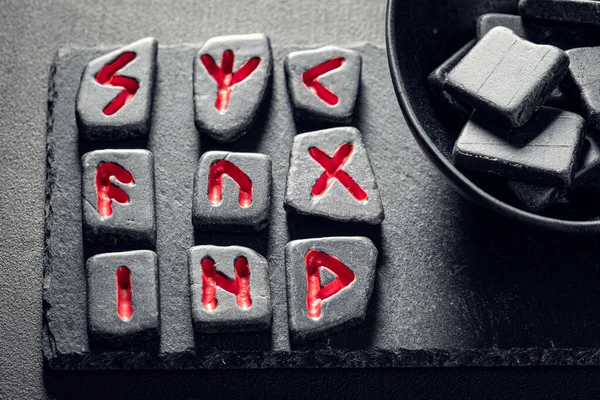 Vintage fortune teller from rune stones based on futhark alphabet — 스톡 사진