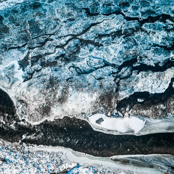 Blick Von Oben Auf Schmelzendes Eis Auf Dem Fluss Winter — Stockfoto