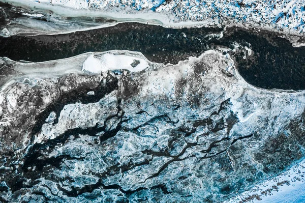 Luftaufnahme Des Schmelzenden Eises Auf Dem Fluss Winter — Stockfoto