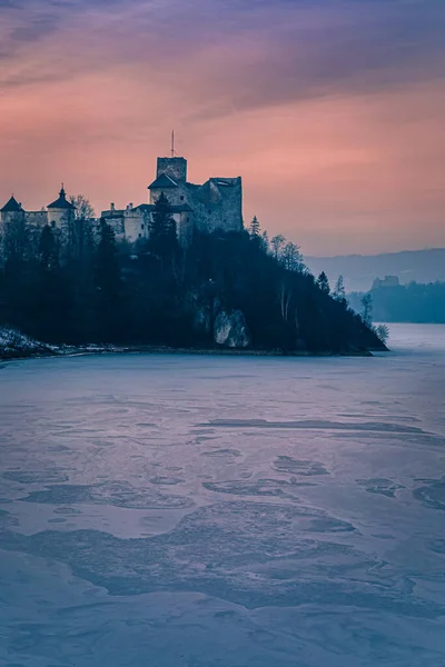 Взимку Польщі Заході Сонця Над Нідзицьким Замком — стокове фото