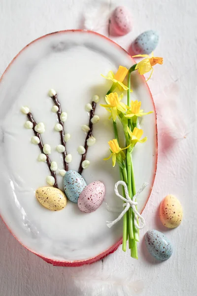 Tarta Queso Dulce Pascua Forma Huevo —  Fotos de Stock