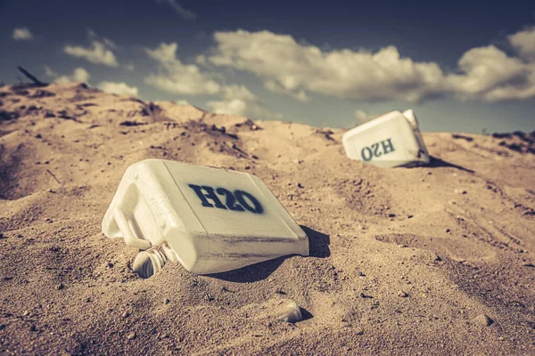 Contaminated Water Cans Filled Toxins Sand — Stock Photo, Image