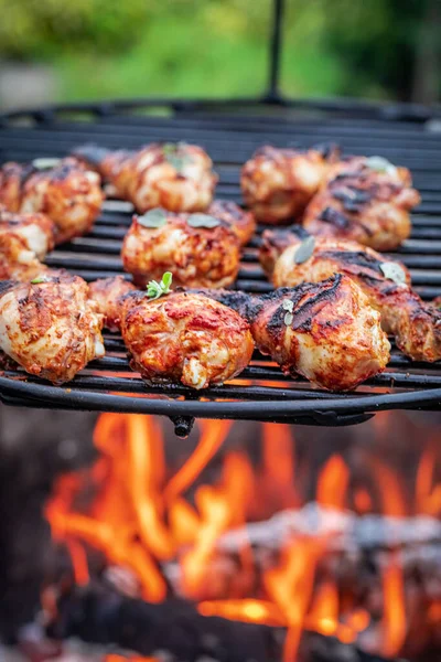 Spicy Grilled Chicken Leg Grill Sunny Day — Stock Photo, Image