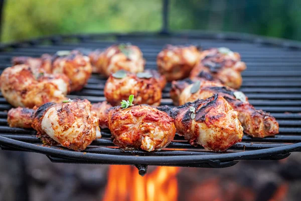 Hot Spicy Grilled Chicken Leg Summer Garden — Stock Photo, Image