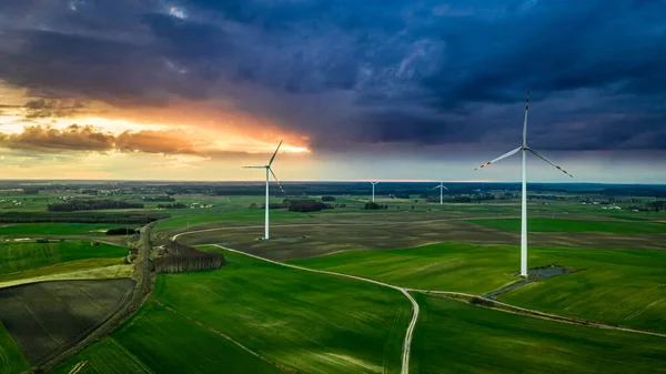 Wonderful Wind Turbines Dusk Aerial View — Stock Photo, Image