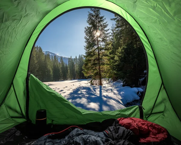 Uitzicht Van Tent Naar Koscieliska Vallei Winter — Stockfoto