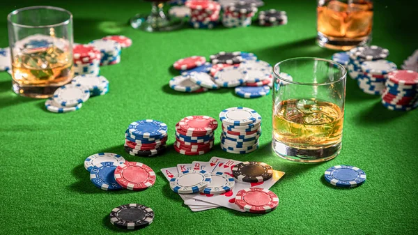 Cards Chips Green Gambling Table — Stock Photo, Image