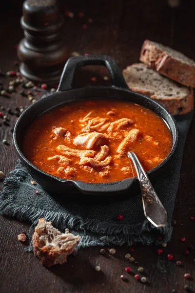 Deliciosa Sopa Callos Servida Con Pan Integral — Foto de Stock