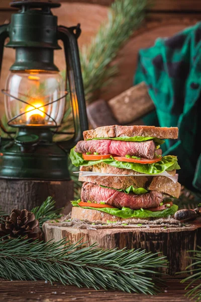 Panino Fatto Casa Con Verdure Fresche Manzo — Foto Stock