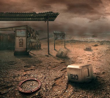 Water station on wasteland, vision of world in 2050 clipart
