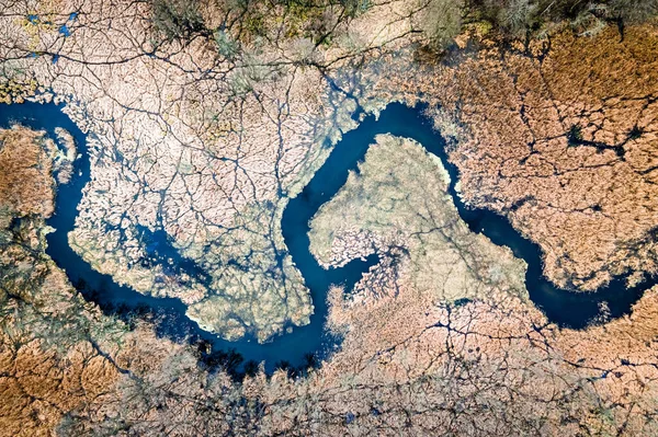 Luftaufnahme Von Braunen Sümpfen Und Blauem Fluss — Stockfoto